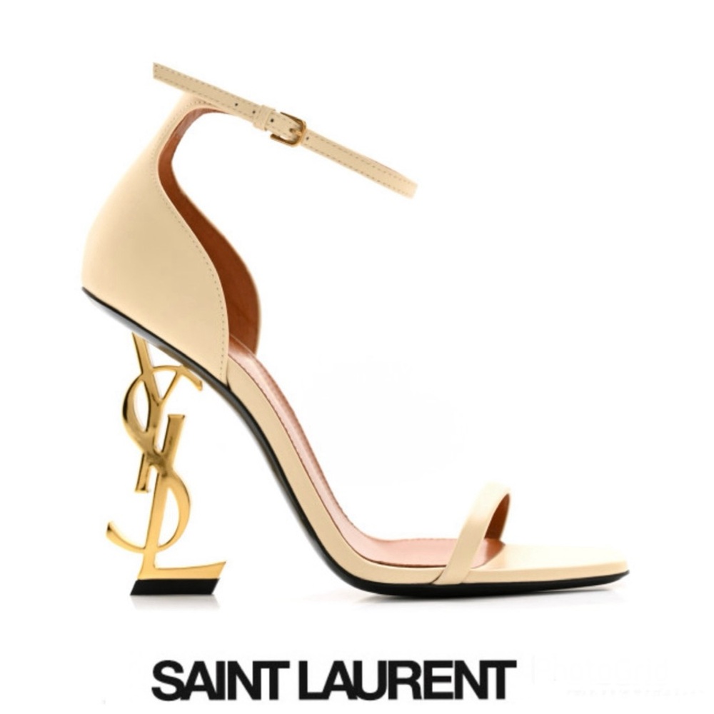 SAINT LAURENT Opyum Beige Leather Ankle Strap Open Toe Heel Sandals Sz 39 NWT
